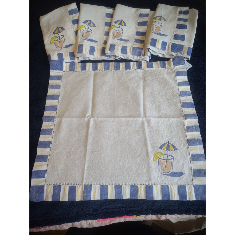123Creations Handpainted Linen Napkins Set of 5 Summer Cocktail Beach Coastal
